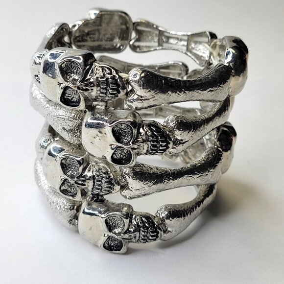 Skull Bracelet Stretchy Punk Rock Bangle Goth Accessory Halloween Jewelry - Picture 6 of 10